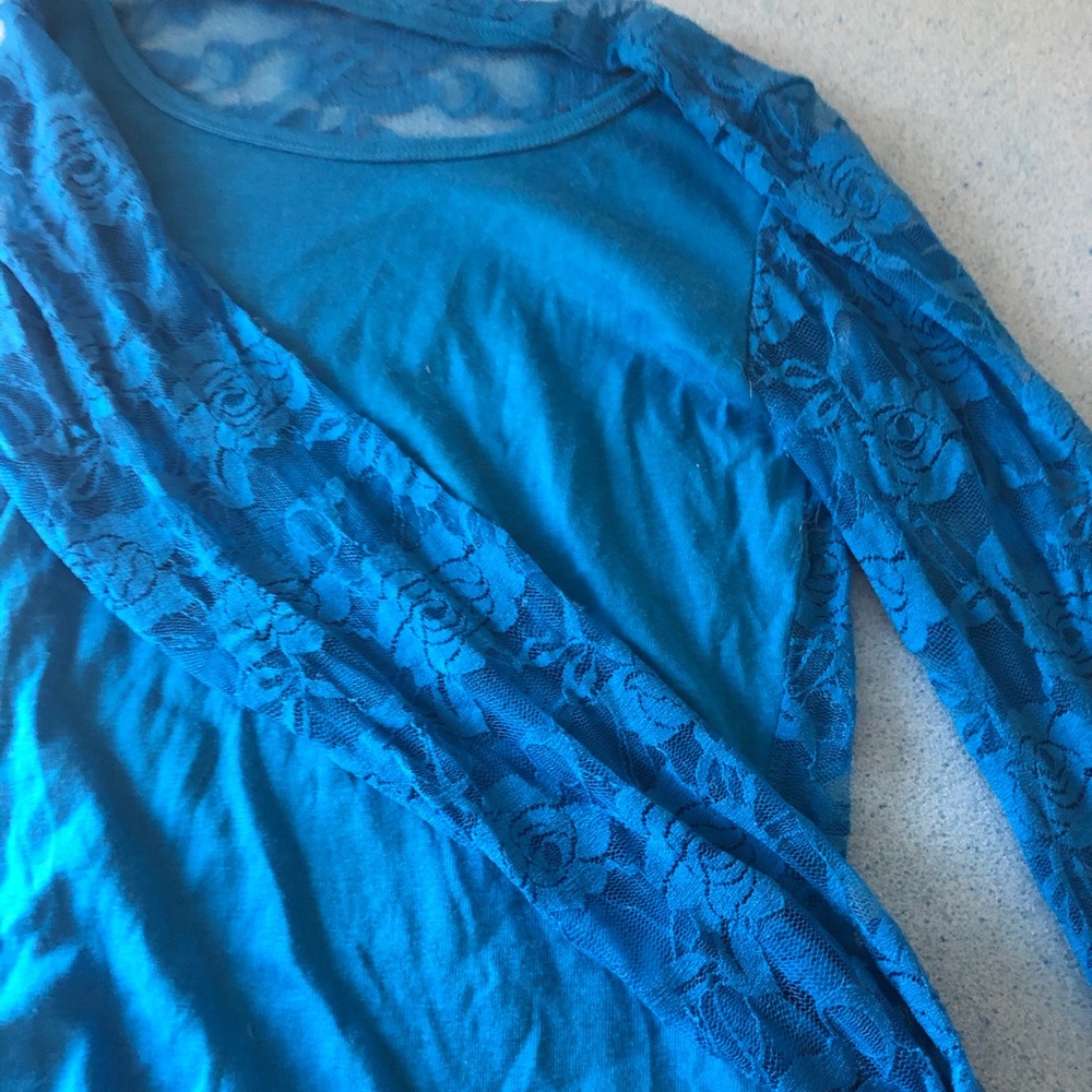 Cobalt blue long sleeve lace top